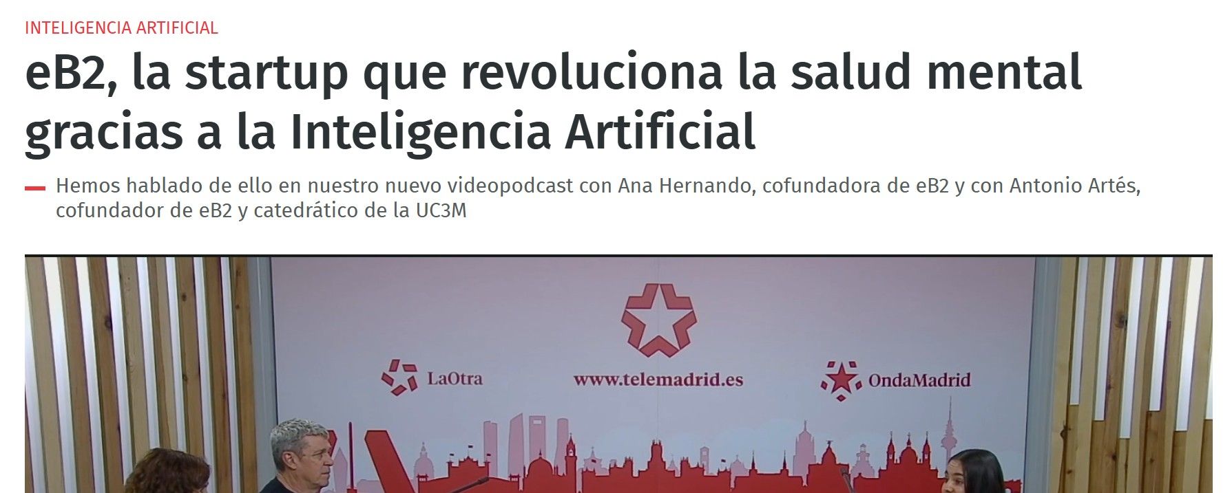 Hablamos en Telemadrid sobre cómo eB2 MindCare está transformando la atención en salud mental